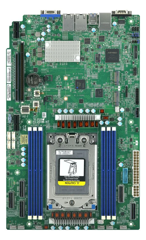 Supermicro H13SVW-NT,AMD EPYC 8004,WIO,2xPCIe 5.0,VGA,2x10GB,8xSATA,6xUSB3,2xM.2,TPM,2xM.2,D5(576GB)