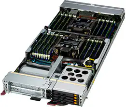 SuperBlade SBi-621E-1NE34, 2x LGA-4677, Video, 2x 25GB(LOM),4x HS E3.S Bays,IPMI/TPM,D5(4TB),6U/10xN
