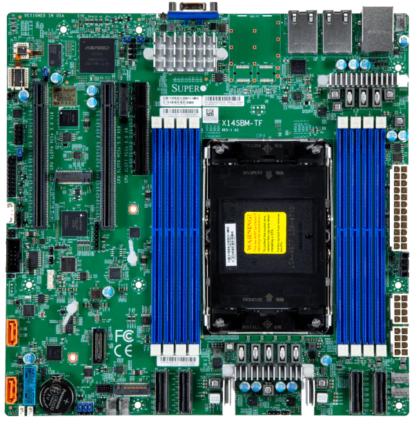 Super X14SBM-TF, Xeon 6700E/LGA-4710,3xPCIe 5.0,VGA,2x10GB/X710,2xSATA3,2xM.2,IPMI,COM,TPM2,,D5(1TB)