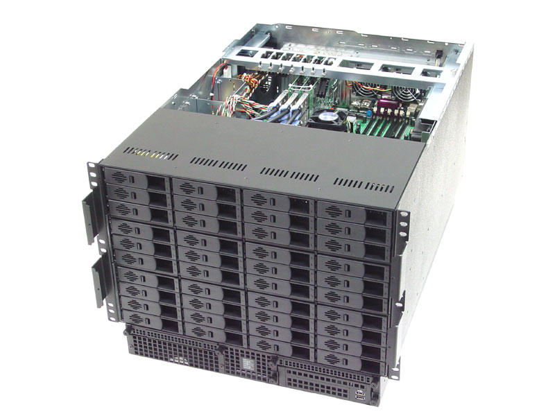 AIC RMC8E, 8U RM, 40x HS SATA(Multi-Lane BP)+2x 5.25"/1x 3.5" Slim Bays, 1350W(3+1) P.S